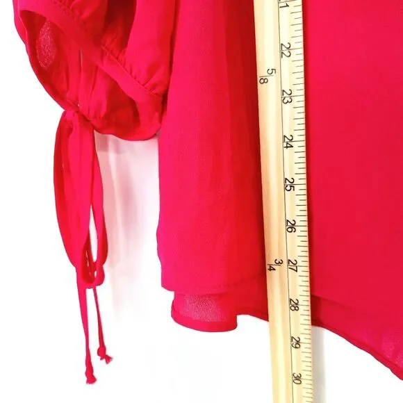 Ashley Stewart Hot Pink Flowy Button Down Bowtie Bishop Sleeves Blouse Sz 18/20W - Picture 9 of 10